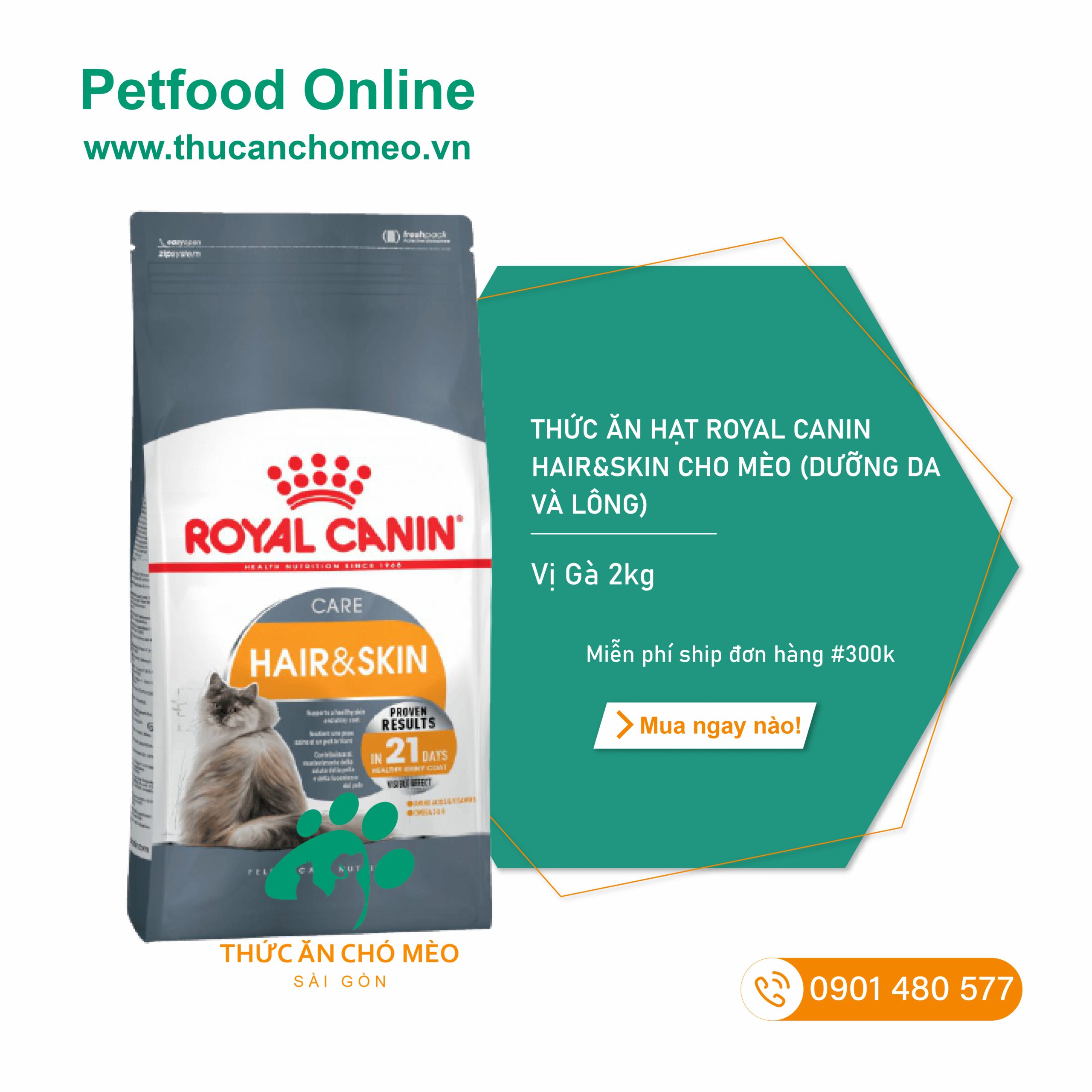 Hạt Royal Canin Hair and Skin cho mèo chăm sóc da và lông – 2kg |  
